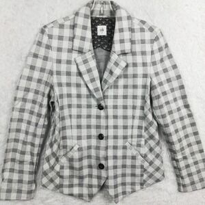 Cabi Womens Blazer Jacket Gray Check Plaid Button Front Preppy Academia 10‎